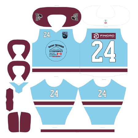 Sublimation custom hockey jersey process step two, a breakdown of the components of the jersey (panels).