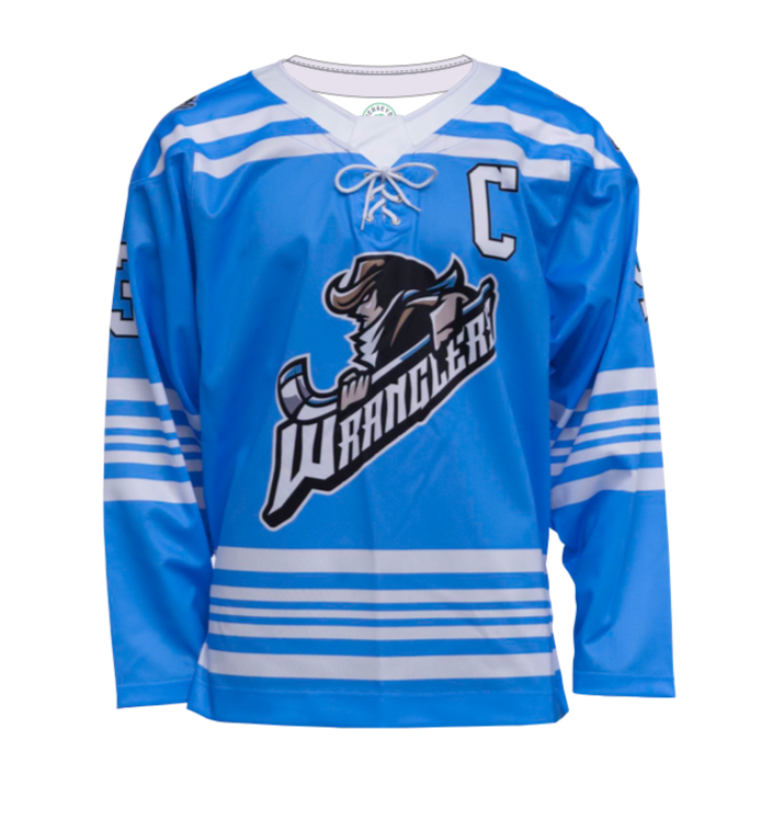 A fully sublimated hockey jersey with a pro lace collar.