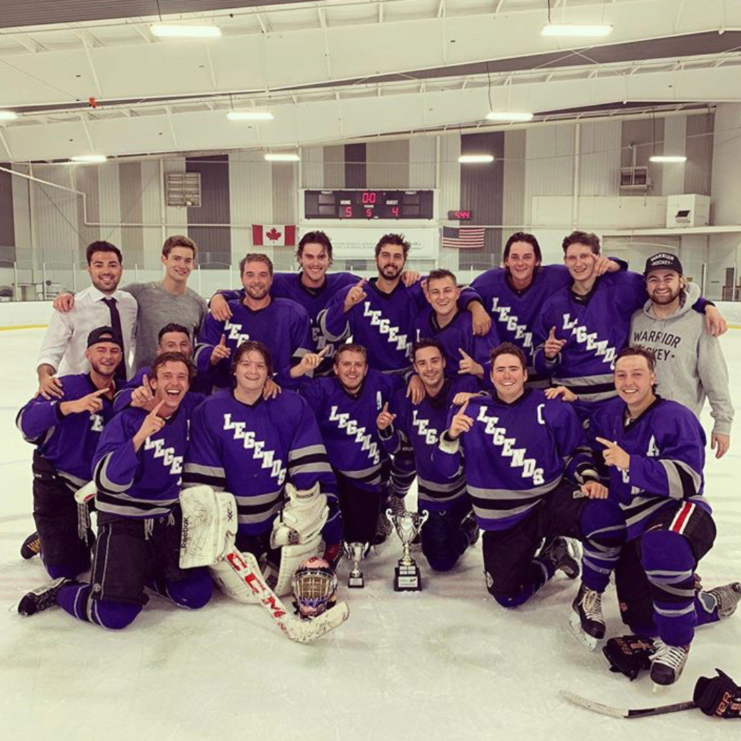 Review and customer photo of custom screen printed jerseys from JerseysMadeEasy from a customer in Windsor, Ontario for their beer league hockey team