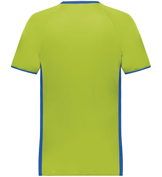 Blank Pullover V-Neck Baseball Jersey (Cutter+ SKU 6907) from Augusta Sportswear in Lime/Royal -  Back view