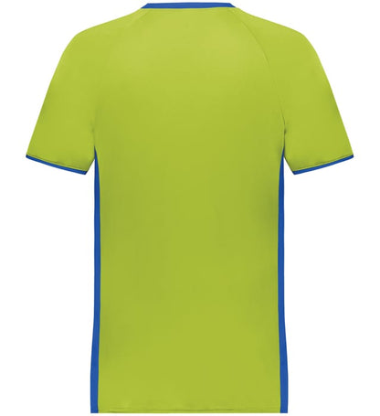 Blank Pullover V-Neck Baseball Jersey (Cutter+ SKU 6907) from Augusta Sportswear in Lime/Royal -  Back view