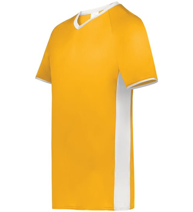 Blank Pullover V-Neck Baseball Jersey (Cutter+ SKU 6907) from Augusta Sportswear in Gold/White -  Quarter view