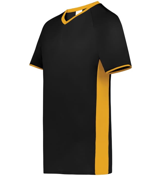 Blank Pullover V-Neck Baseball Jersey (Cutter+ SKU 6907) from Augusta Sportswear in Black Gold -  Quarter view