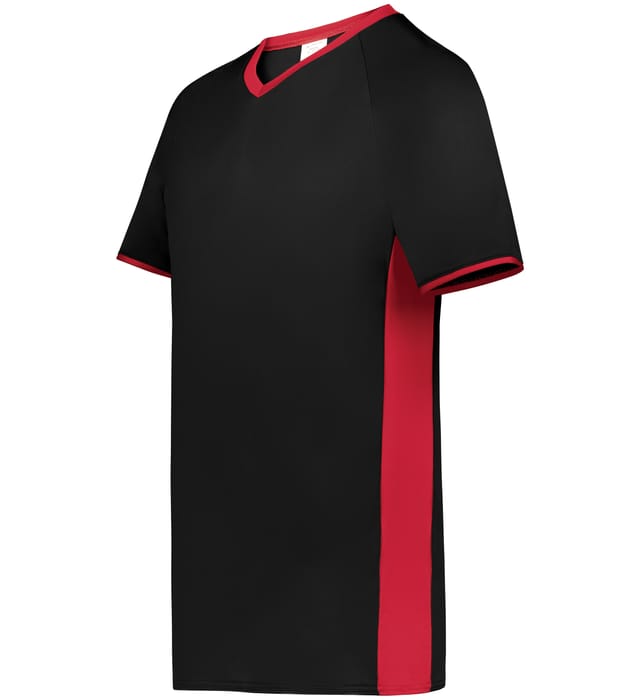 Blank Pullover V-Neck Baseball Jersey (Cutter+ SKU 6907) from Augusta Sportswear in Black Scarlet -  Quarter view
