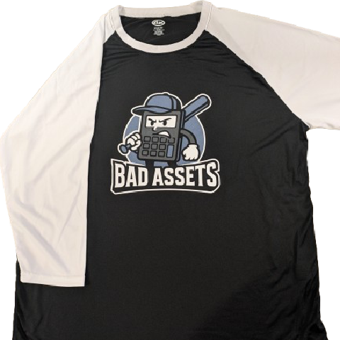 3/4 Sleeve Slo-Pitch Jersey printed on an ATC S3526 moisture wicking performance shirt with a full colour heat transfer logo