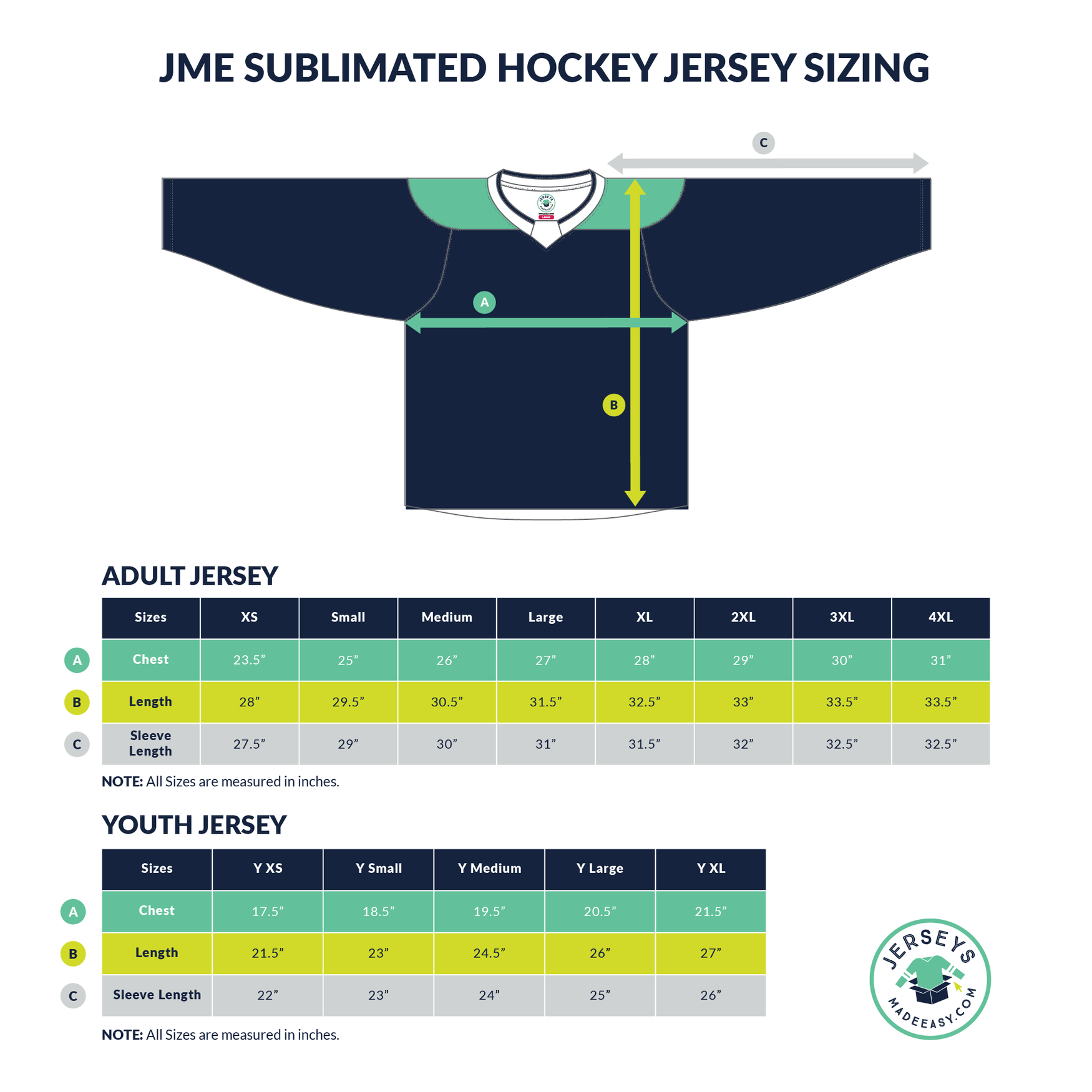 Hockey Jersey Sizing Chart