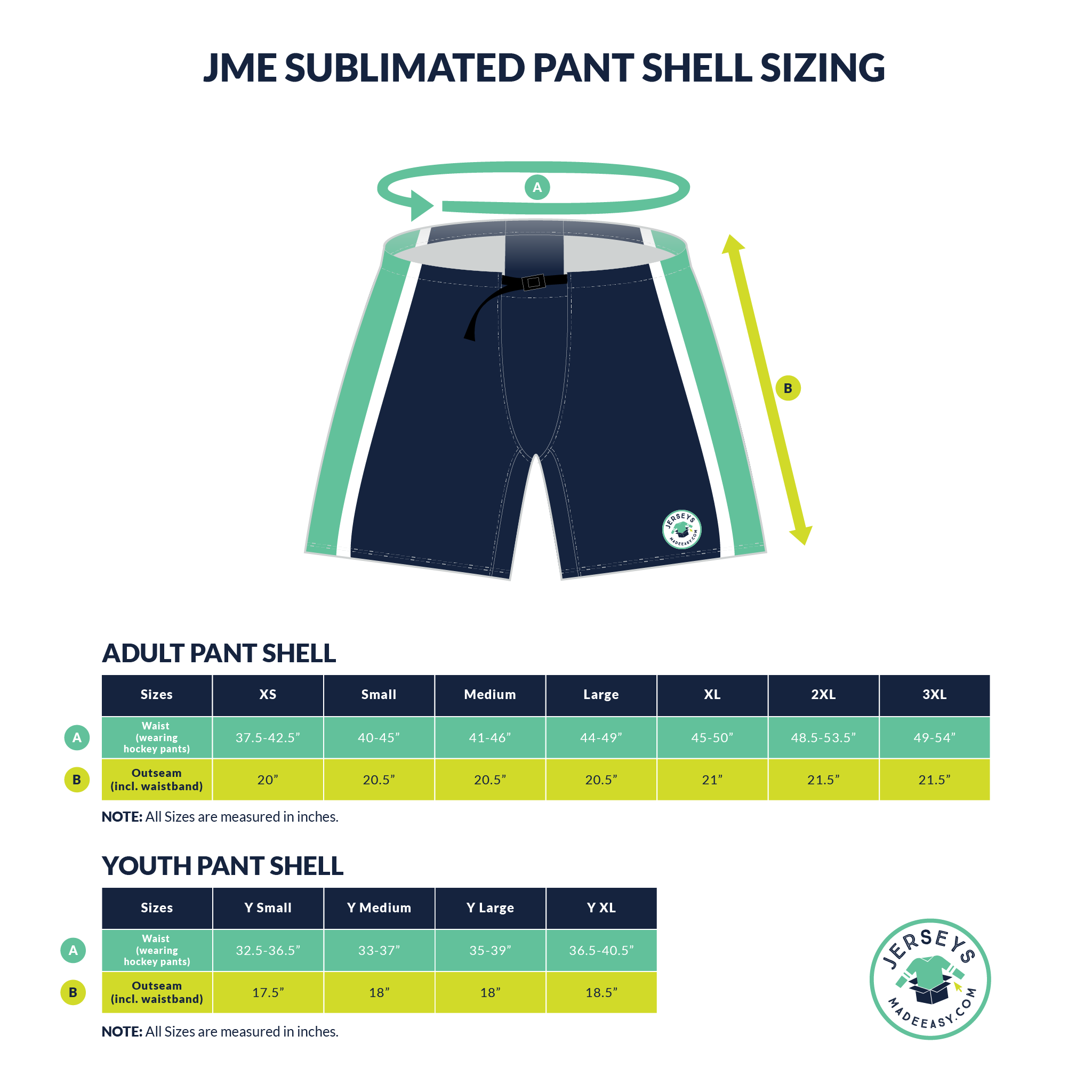 Hockey Pant Shell Sizing Chart
