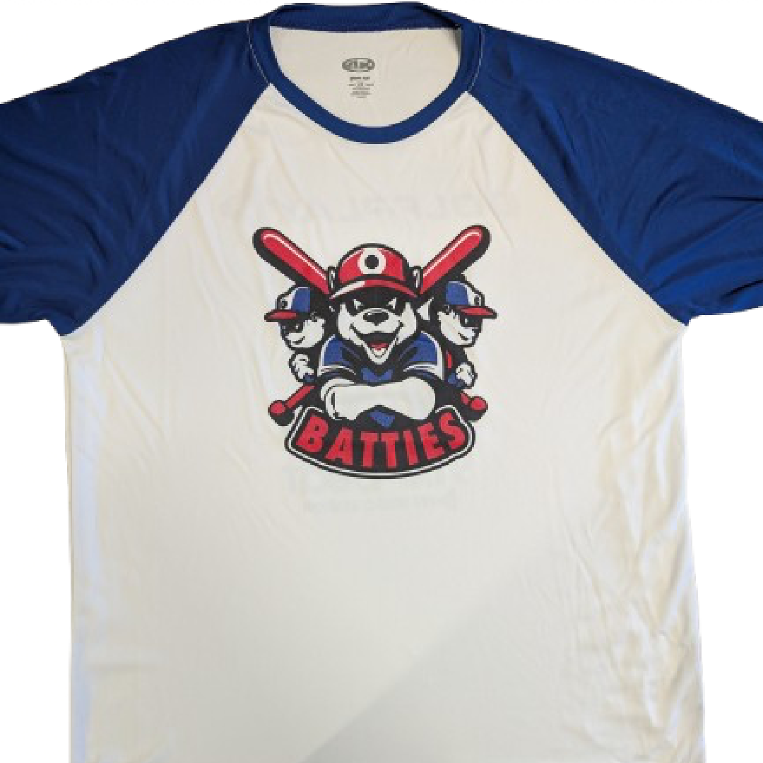 Example of custom slo-pitch jerseys made using our basic baseball jersey customizer utilizing the ATC S3526 3/4 sleeve moisture wicking jersey and a 3-colour screen print