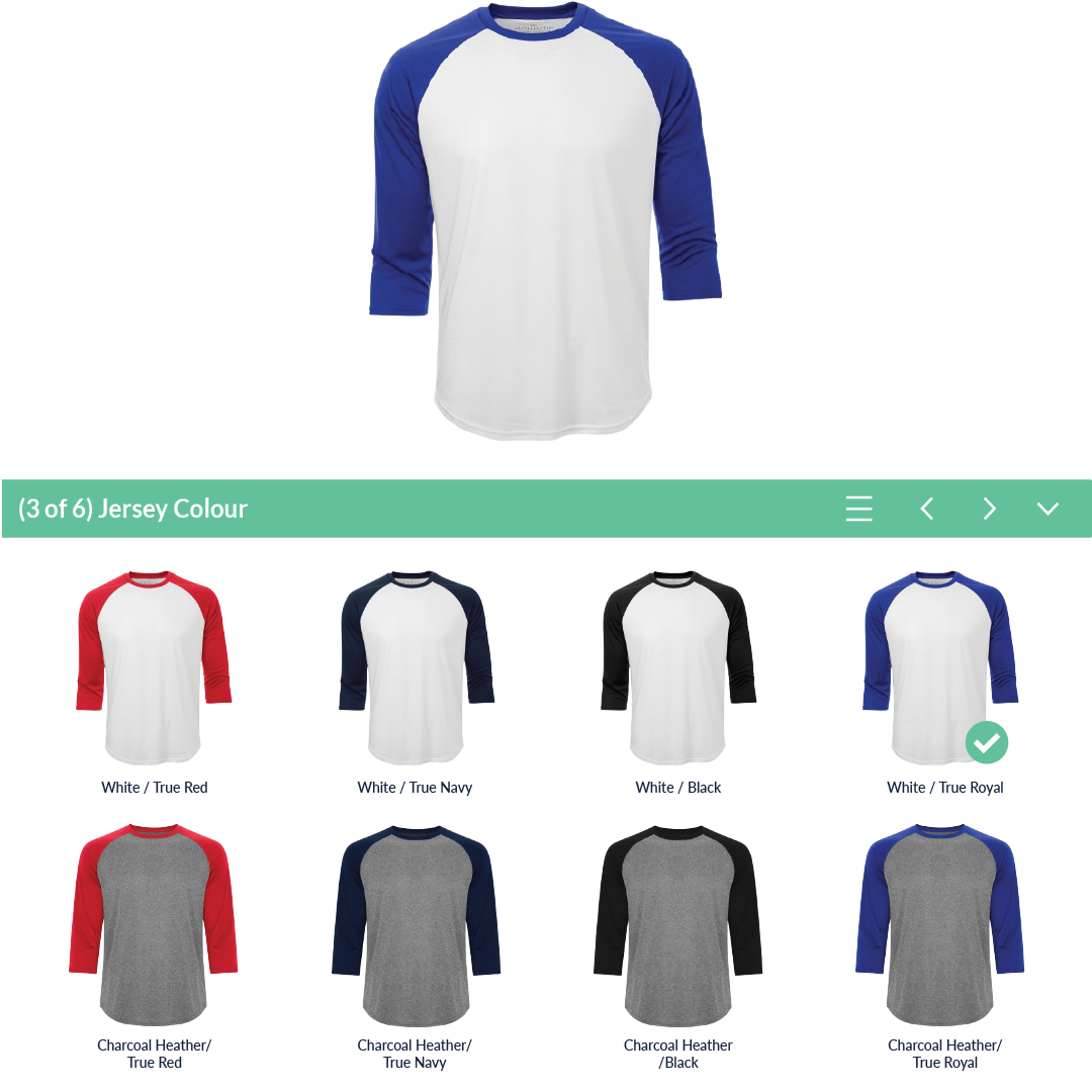 A visual explanation of our process for basic custom baseball jerseys explaining how you need to pick a blank in-stock baseball jersey to start the process