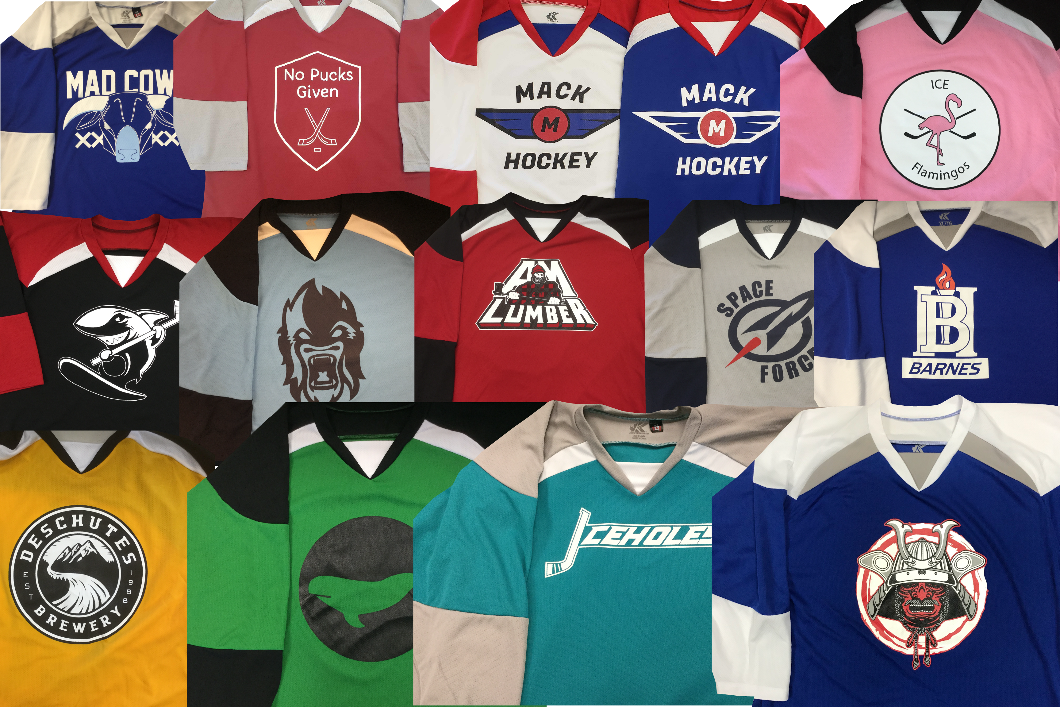 Sample XJ5 House League Hockey Jerseys with Custom Logos
