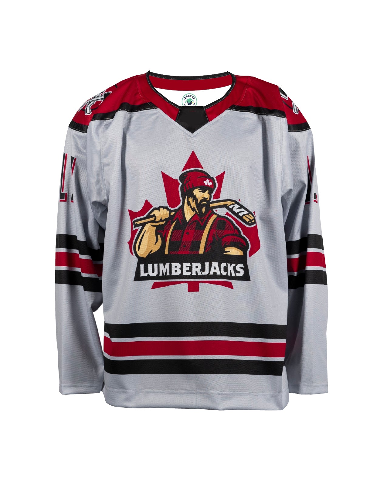 A custom hockey jersey with a sublimated, pro-style logo on the front.